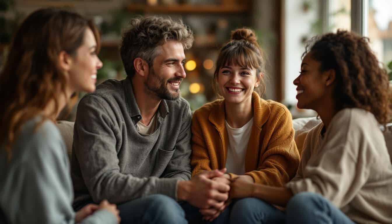 grupo de amigos sonriendo en reunion familiar